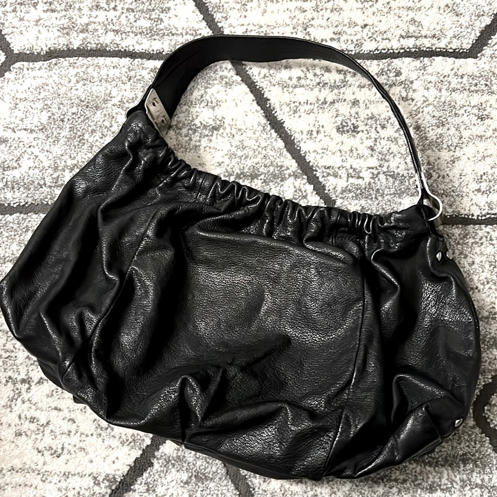 Kenneth Cole New York black leather bag with silver hardware